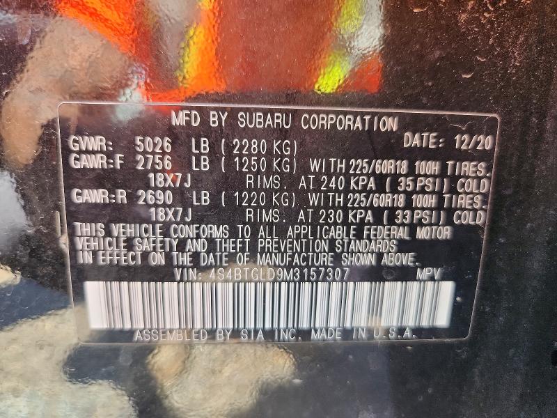 Aukcja sprzedaży 2021 Subaru Outback, vin: 4S4BTGLD9M3157307, numer aukcji: 55118266
