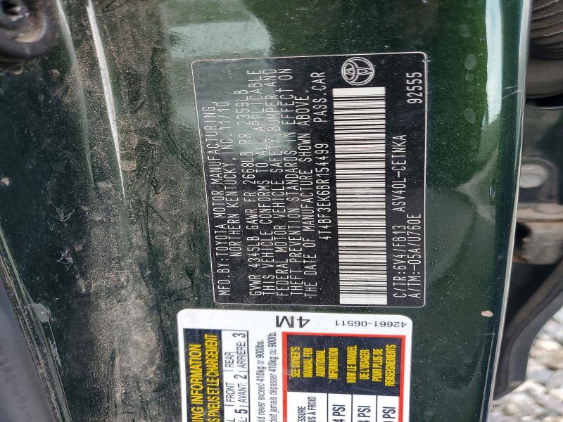 2011 Toyota Camry მანქანა იყიდება აუქციონზე, vin: 4T4BF3EK6BR154499, აუქციონის ნომერი: 55389256