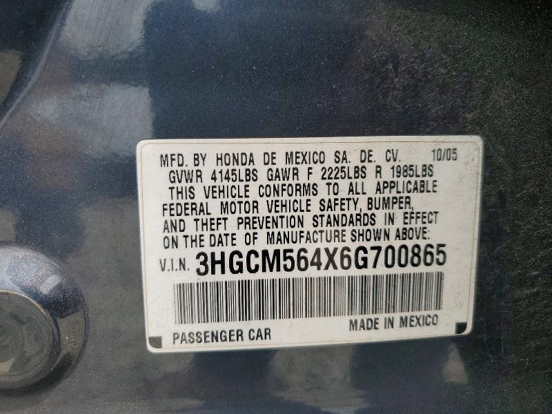 Aukcja sprzedaży 2006 Honda Accord, vin: 3HGCM564X6G700865, numer aukcji: 52037326