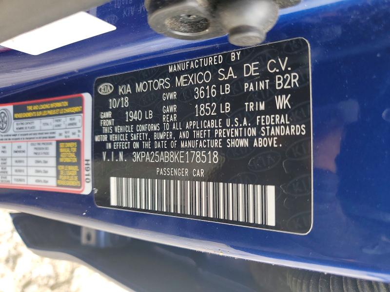 55149526 :رقم المزاد ، 3KPA25AB8KE178518 vin ، 2019 Kia Rio مزاد بيع