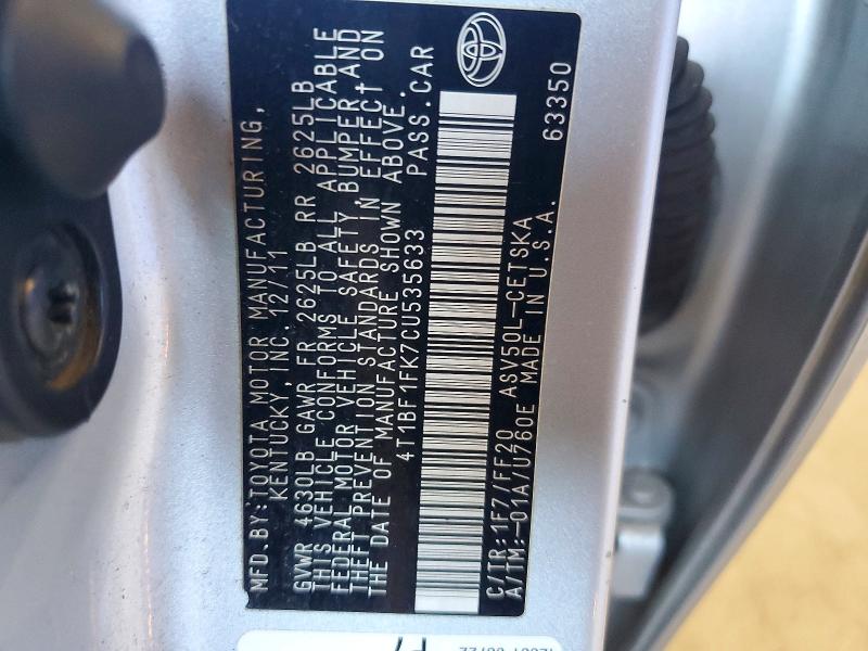 Продаж на аукціоні авто 2012 Toyota Camry, vin: 4T1BF1FK7CU535633, номер лоту: 52946436