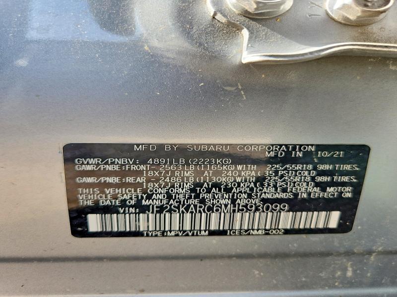 Aukcja sprzedaży 2021 Subaru Forester, vin: JF2SKARC6MH593099, numer aukcji: 53349066