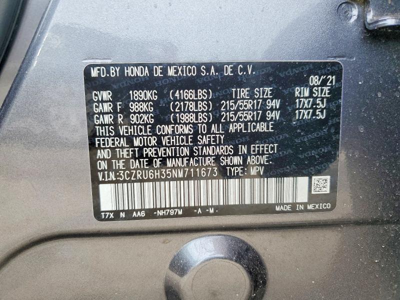 2022 Honda Hr-v მანქანა იყიდება აუქციონზე, vin: 3CZRU6H35NM711673, აუქციონის ნომერი: 54285966