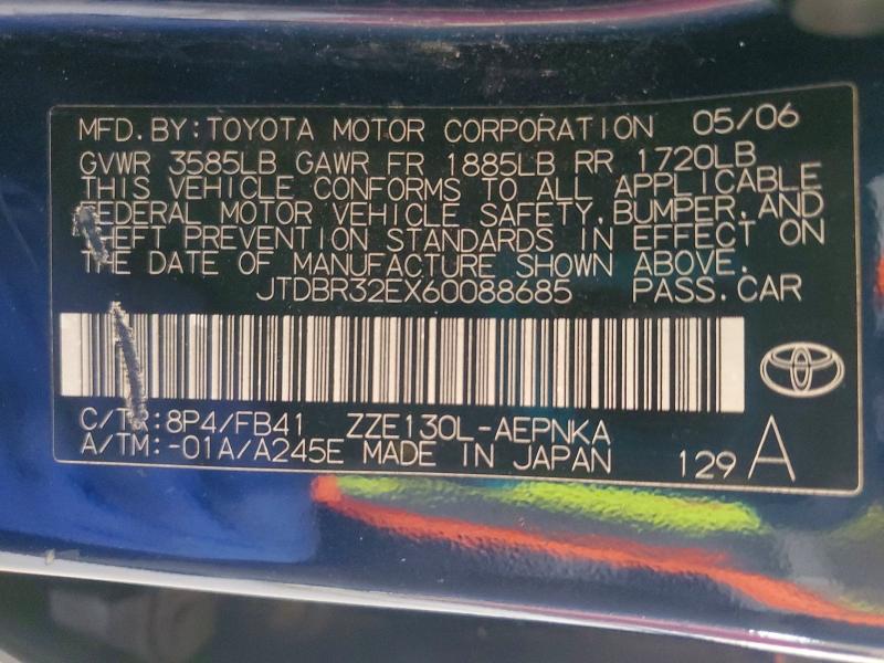 Aukcja sprzedaży 2006 Toyota Corolla, vin: JTDBR32EX60088685, numer aukcji: 54167486