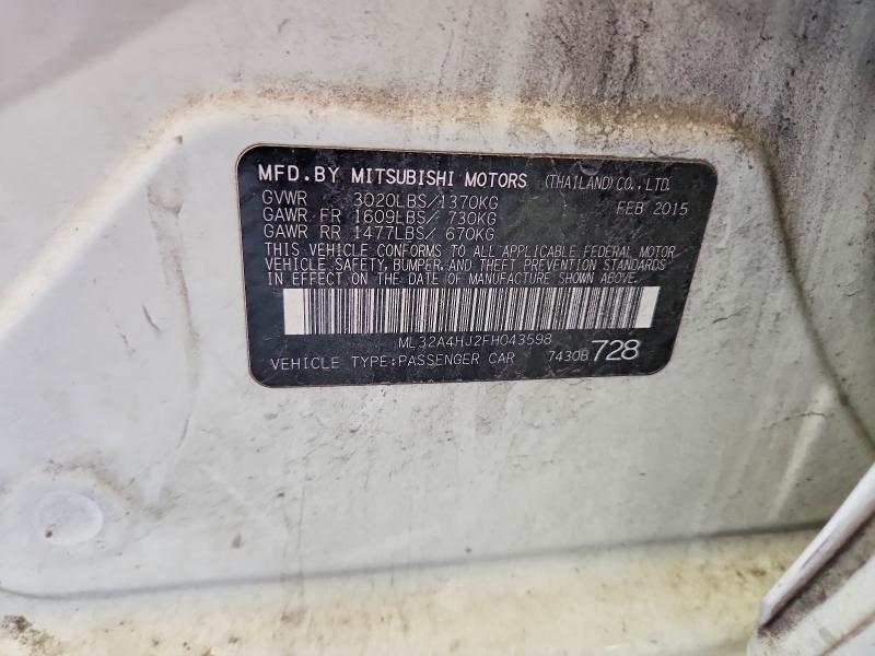 52154676 :رقم المزاد ، ML32A4HJ2FH043598 vin ، 2015 Mitsubishi Mirage مزاد بيع