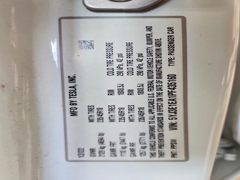 Auction sale of the 2023 Tesla Model 3, vin: 5YJ3E1EA1PF435160, lot number: 53763356