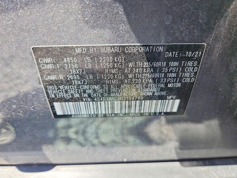 53884896 :رقم المزاد ، 4S4BTANC0N3154749 vin ، 2022 Subaru Outback مزاد بيع