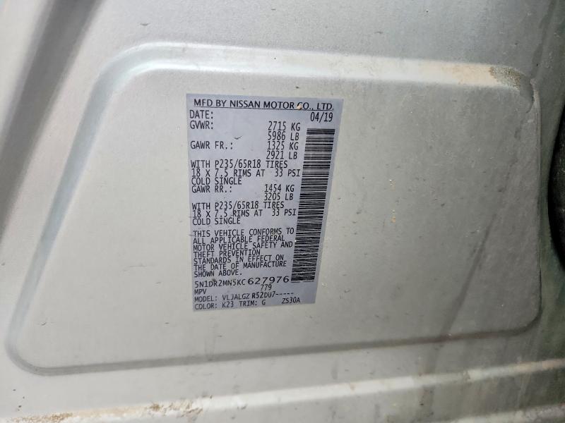 53231026 :رقم المزاد ، 5N1DR2MN5KC627976 vin ، 2019 Nissan Pathfinder مزاد بيع