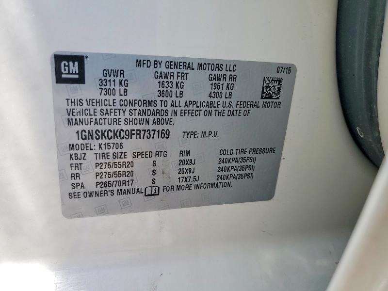 Продаж на аукціоні авто 2015 Chevrolet Tahoe, vin: 1GNSKCKC9FR737169, номер лоту: 52830366