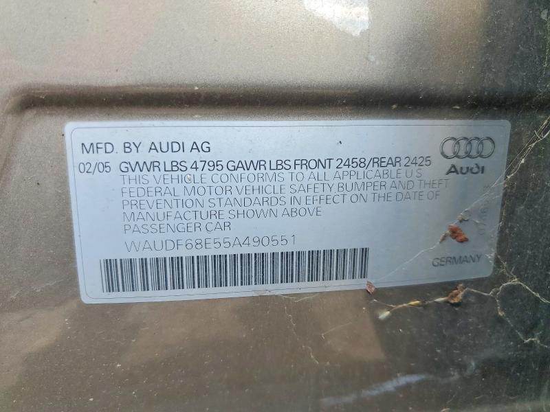 53597526 :رقم المزاد ، WAUDF68E55A490551 vin ، 2005 Audi A4 مزاد بيع