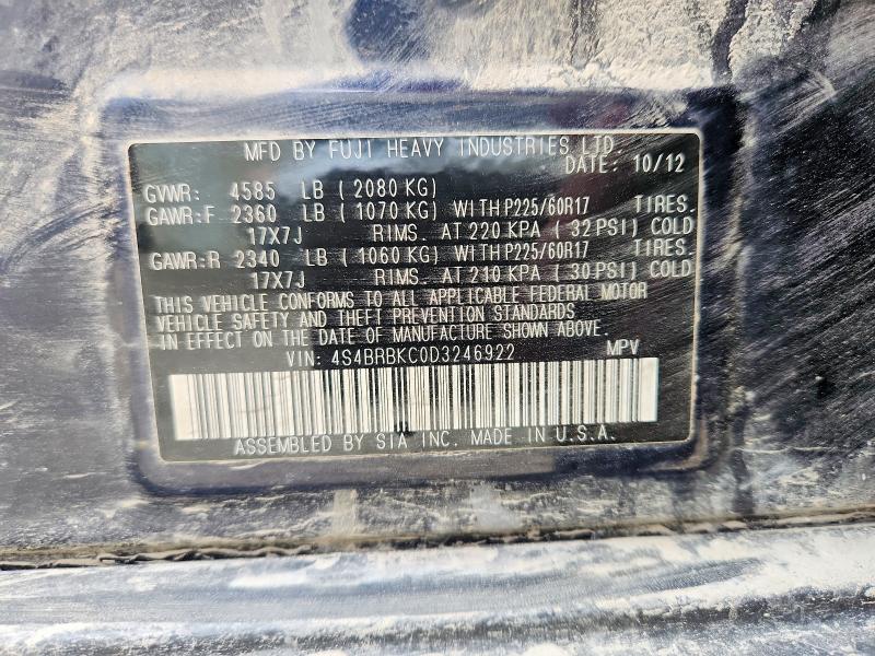 Продажа на аукционе авто 2013 Subaru Outback, vin: 4S4BRBKC0D3246922, номер лота: 53323936