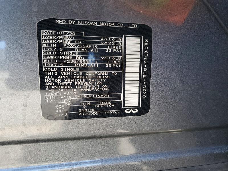 Aukcja sprzedaży 2020 Infiniti Qx50, vin: 3PCAJ5M15LF112820, numer aukcji: 52374476