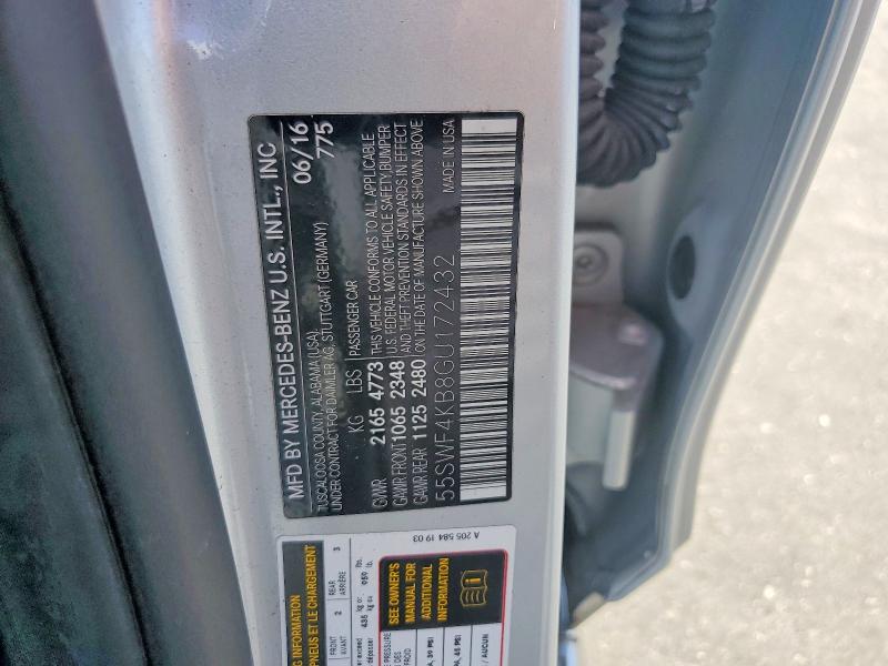 54649806 :رقم المزاد ، 55SWF4KB8GU172432 vin ، 2016 Mercedes-benz C مزاد بيع