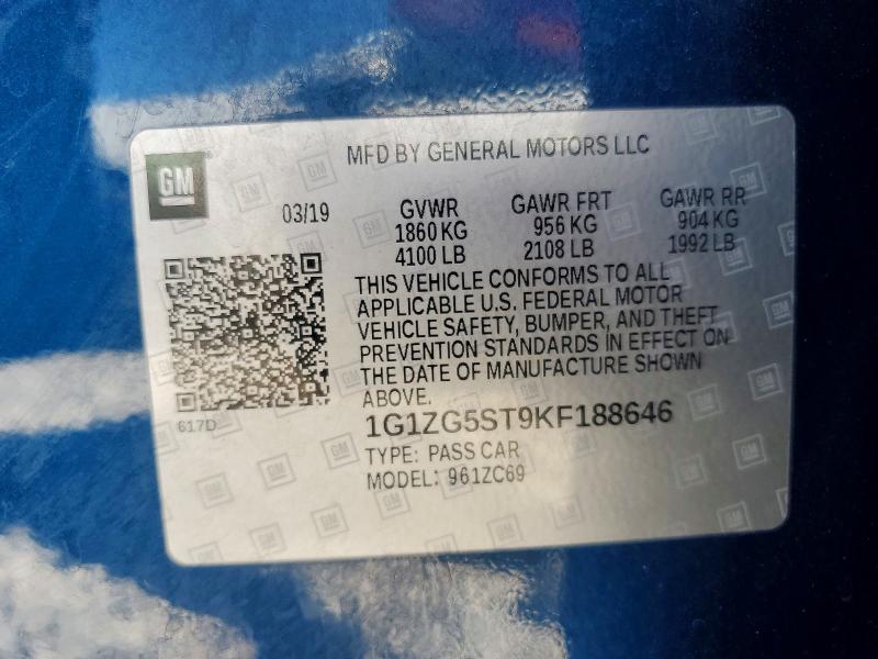 52772496 :رقم المزاد ، 1G1ZG5ST9KF188646 vin ، 2019 Chevrolet Malibu مزاد بيع
