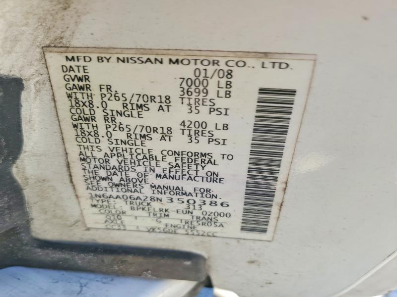 Aukcja sprzedaży 2008 Nissan Titan, vin: 1N6AA06A28N350386, numer aukcji: 53586676