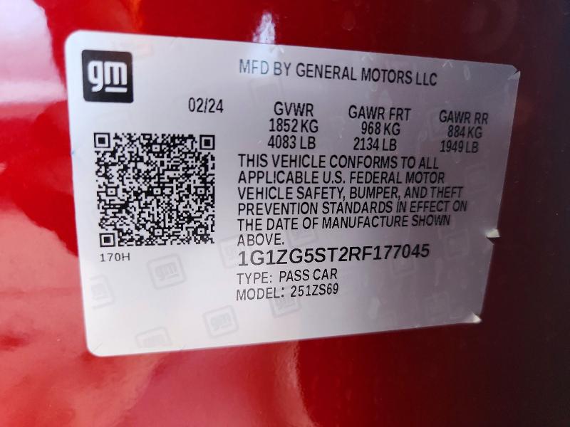 Auction sale of the 2024 Chevrolet Malibu, vin: 1G1ZG5ST2RF177045, lot number: 54517476