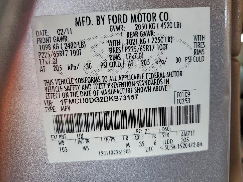 50364586 :رقم المزاد ، 1FMCU0DG2BKB73157 vin ، 2011 Ford Escape مزاد بيع