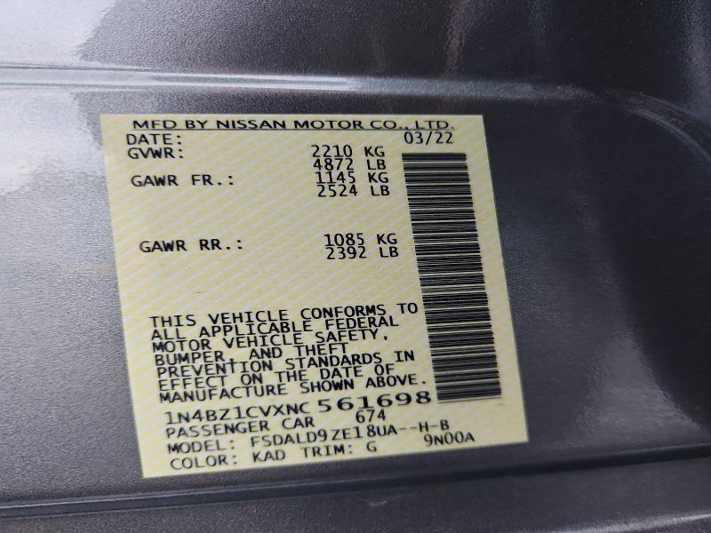 53483436 :رقم المزاد ، 1N4BZ1CVXNC561698 vin ، 2022 Nissan Leaf مزاد بيع