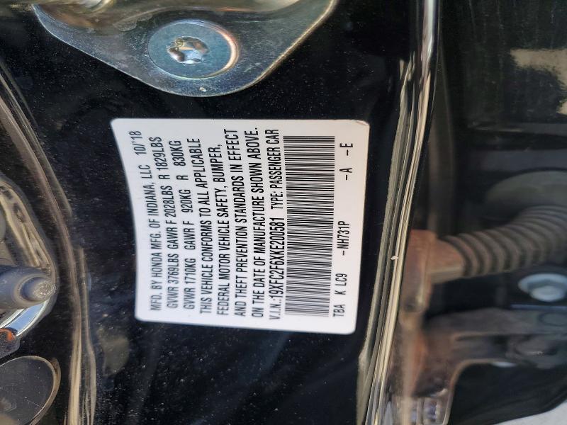 Продаж на аукціоні авто 2019 Honda Civic, vin: 19XFC2F6XKE200581, номер лоту: 54021086