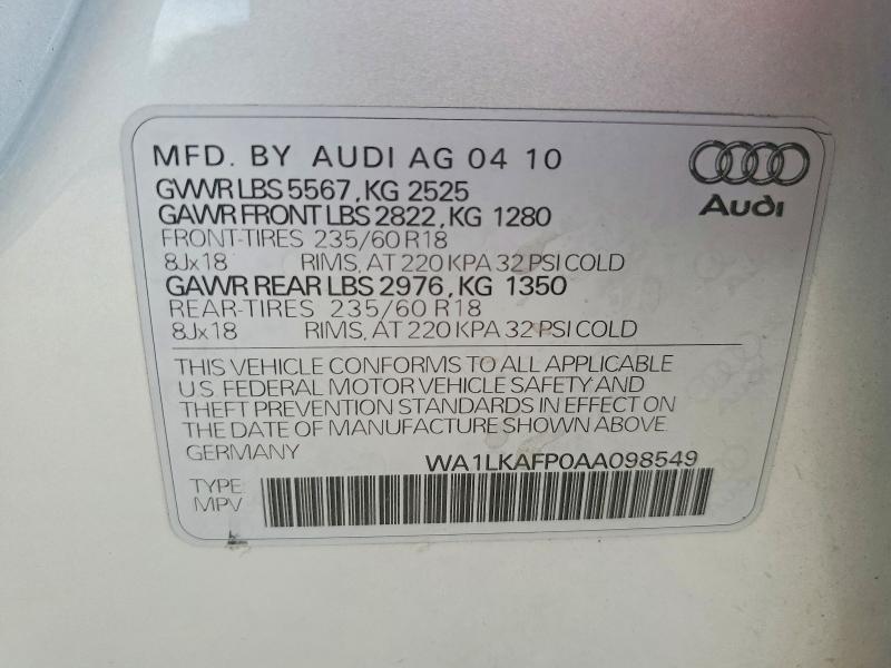 Aukcja sprzedaży 2010 Audi Q5, vin: WA1LKAFP0AA098549, numer aukcji: 55694186