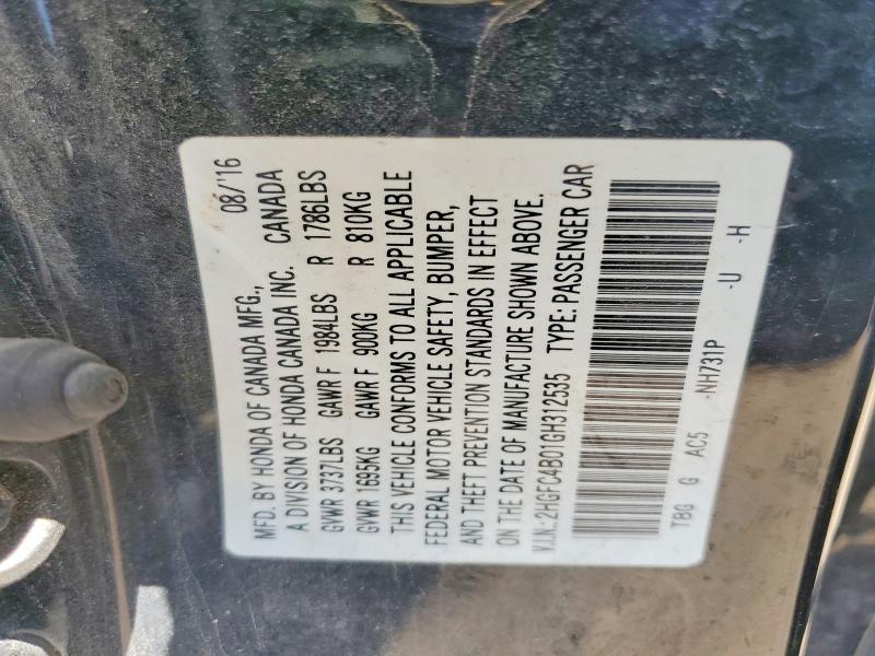2016 Honda Civic მანქანა იყიდება აუქციონზე, vin: 2HGFC4B01GH312535, აუქციონის ნომერი: 55440076