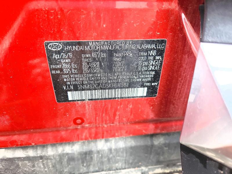 Продаж на аукціоні авто 2019 Hyundai Santa Fe, vin: 5NMS2CAD5KH117582, номер лоту: 52451906