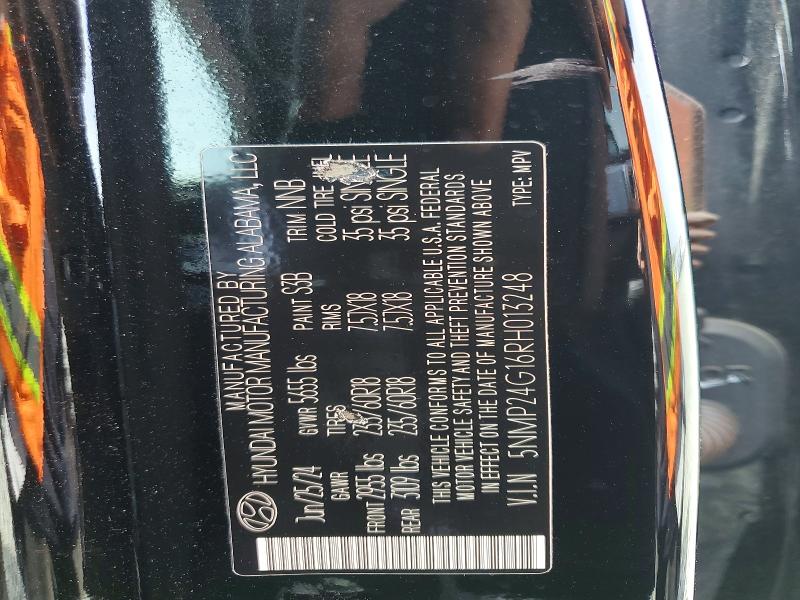 52189586 :رقم المزاد ، 5NMP24G16RH013248 vin ، 2024 Hyundai Santa Fe مزاد بيع