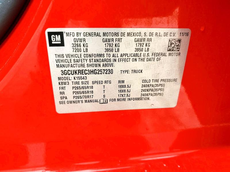 Продаж на аукціоні авто 2017 Chevrolet Silverado, vin: 3GCUKREC3HG257230, номер лоту: 54181536
