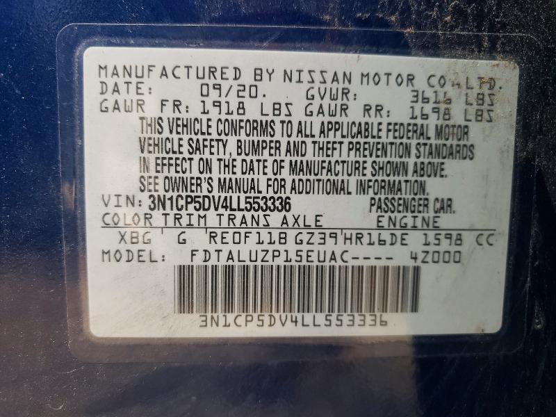54862566 :رقم المزاد ، 3N1CP5DV4LL553336 vin ، 2020 Nissan Kicks مزاد بيع