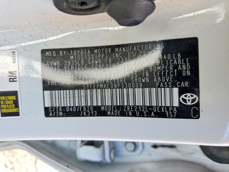 Продажа на аукционе авто 2022 Toyota Corolla, vin: 5YFEPMAE0NP330009, номер лота: 54079746