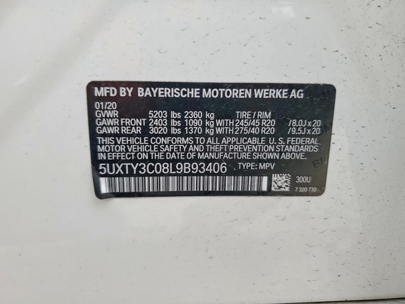 54713896 :رقم المزاد ، 5UXTY3C08L9B93406 vin ، 2020 Bmw X3 مزاد بيع