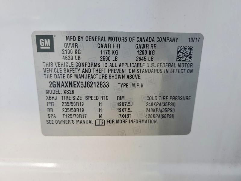 Продажа на аукционе авто 2018 Chevrolet Equinox, vin: 2GNAXNEX5J6212833, номер лота: 53574726
