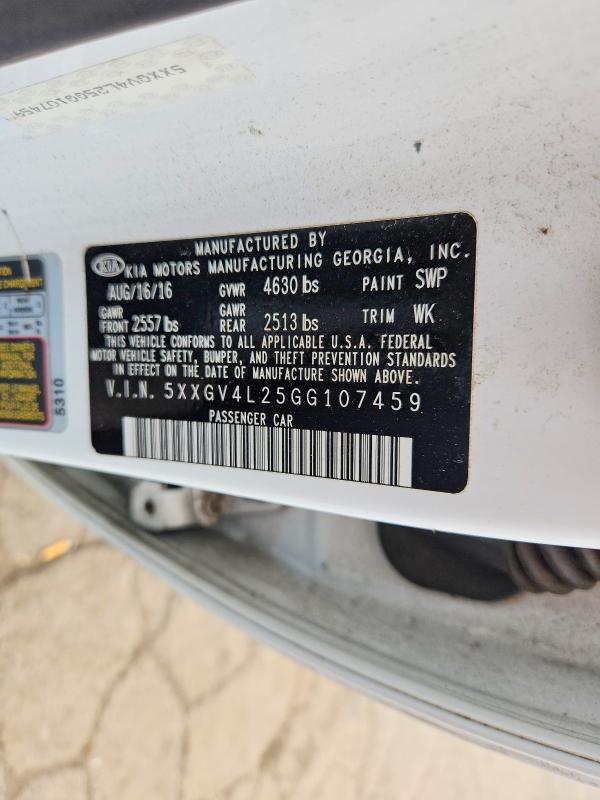 Продаж на аукціоні авто 2016 Kia Optima, vin: 5XXGV4L25GG107459, номер лоту: 52290716