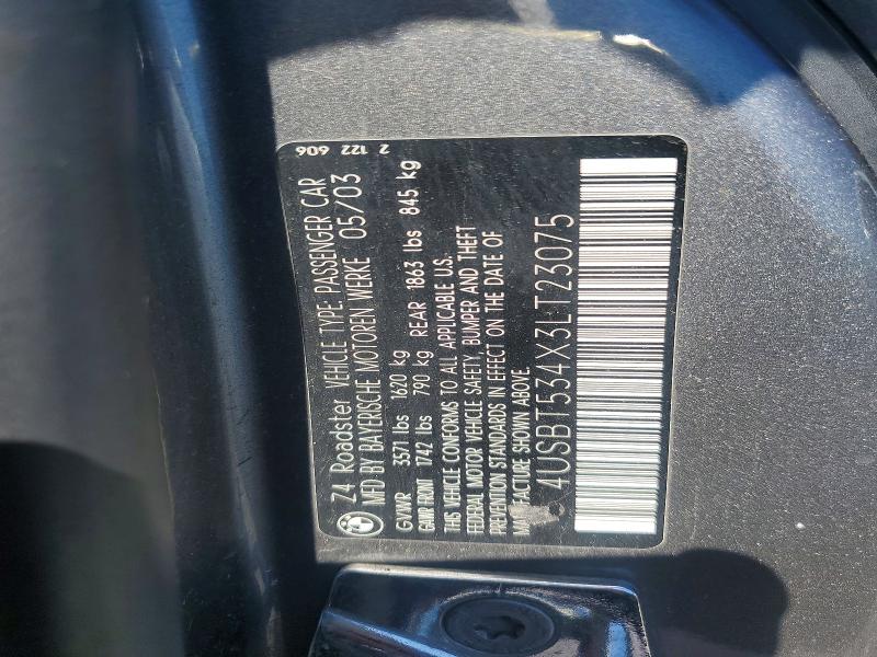 54462896 :رقم المزاد ، 4USBT534X3LT23075 vin ، 2003 Bmw Z4 مزاد بيع