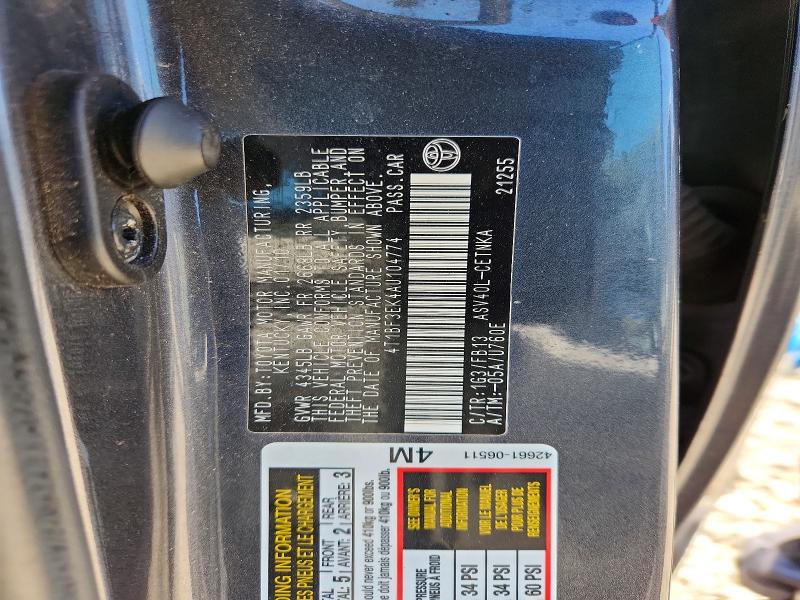 2010 Toyota Camry მანქანა იყიდება აუქციონზე, vin: 4T1BF3EK4AU104774, აუქციონის ნომერი: 54006766