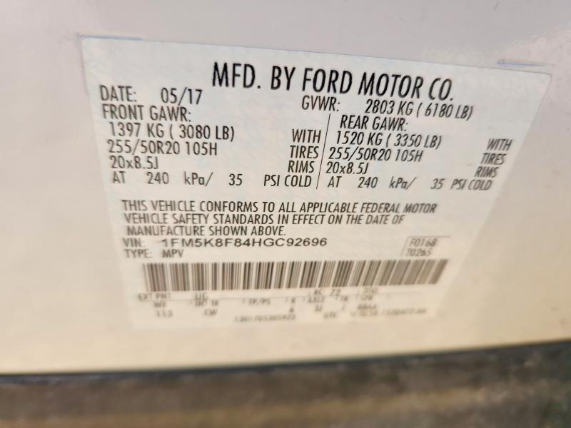 2017 Ford Explorer მანქანა იყიდება აუქციონზე, vin: 1FM5K8F84HGC92696, აუქციონის ნომერი: 53227156