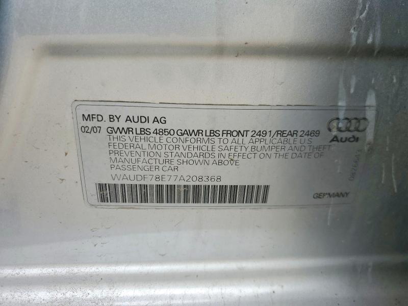 Продажа на аукционе авто 2007 Audi A4, vin: WAUDF78E77A208368, номер лота: 53916506