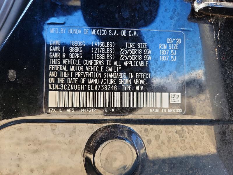 Aukcja sprzedaży 2020 Honda Hr-v, vin: 3CZRU6H16LM738246, numer aukcji: 53755516