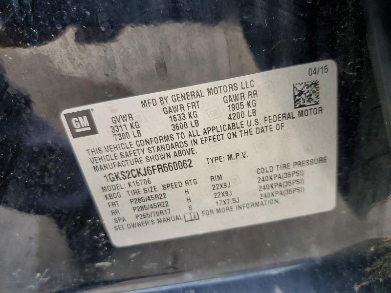 53100846 :رقم المزاد ، 1GKS2CKJ6FR660062 vin ، 2015 Gmc Yukon مزاد بيع