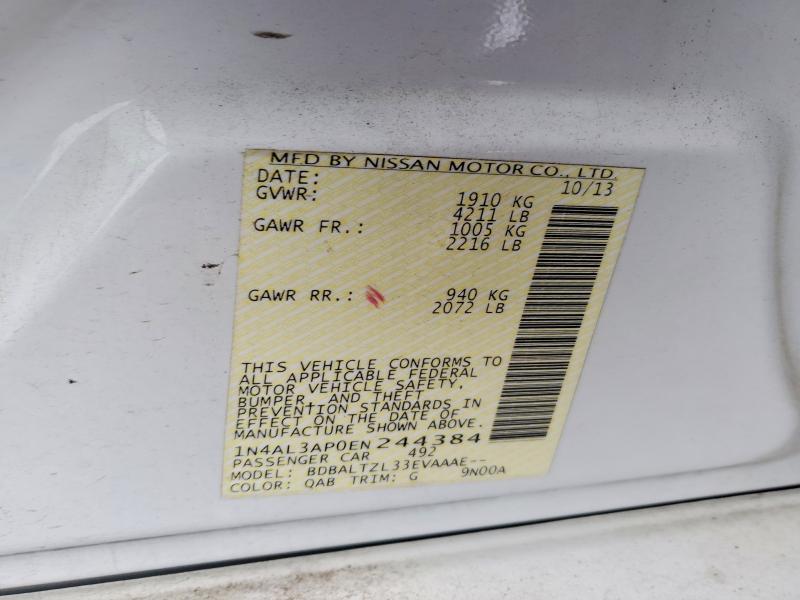 Продаж на аукціоні авто 2014 Nissan Altima, vin: 1N4AL3AP0EN244384, номер лоту: 54007626