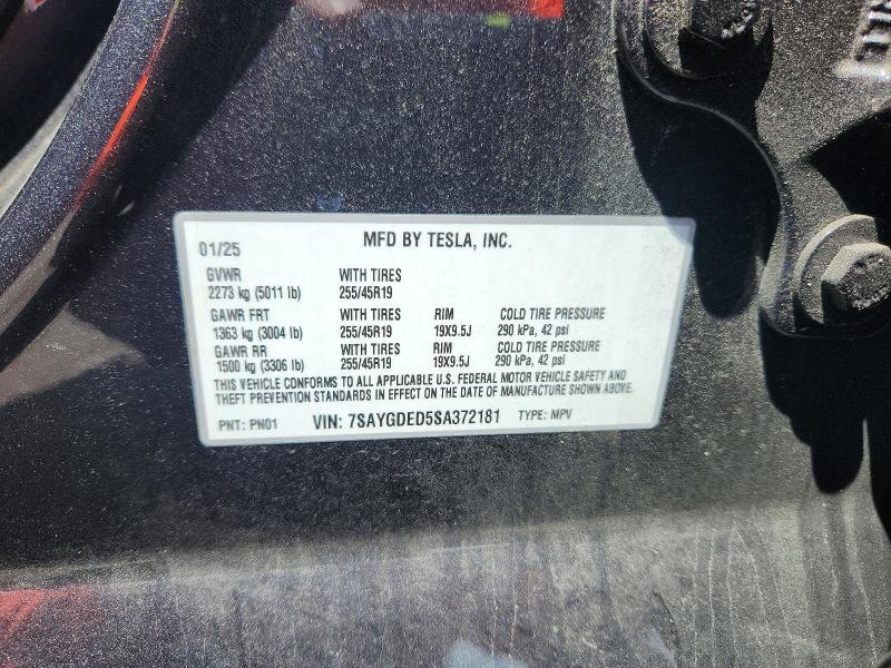 Продажа на аукционе авто 2025 Tesla Model Y, vin: 7SAYGDED5SA372181, номер лота: 55338286