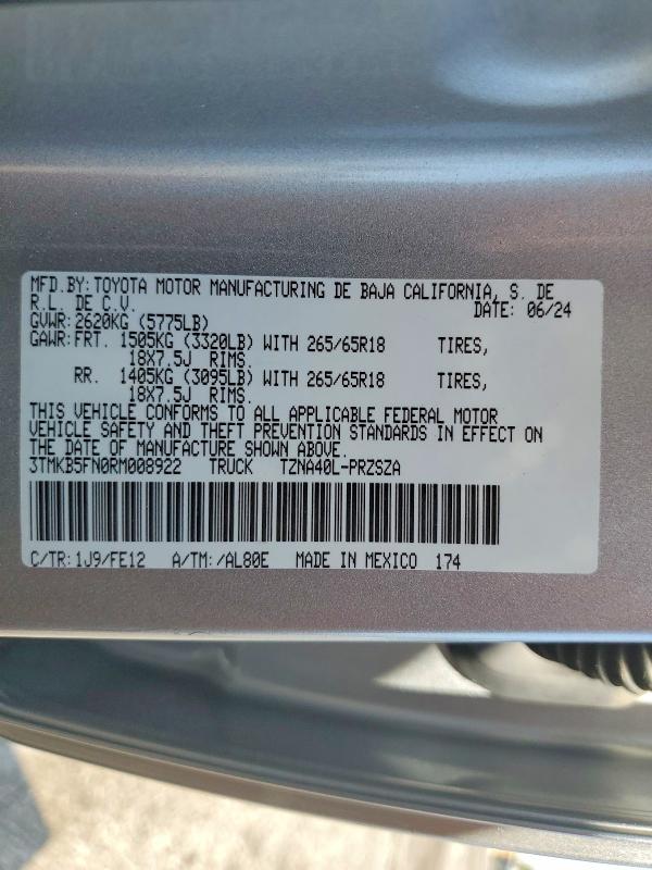53303646 :رقم المزاد ، 3TMKB5FN0RM008922 vin ، 2024 Toyota Tacoma مزاد بيع
