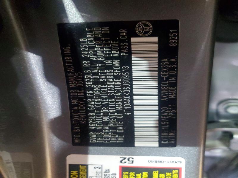 55192406 :رقم المزاد ، 4T1DAACK3SU609513 vin ، 2025 Toyota Camry مزاد بيع