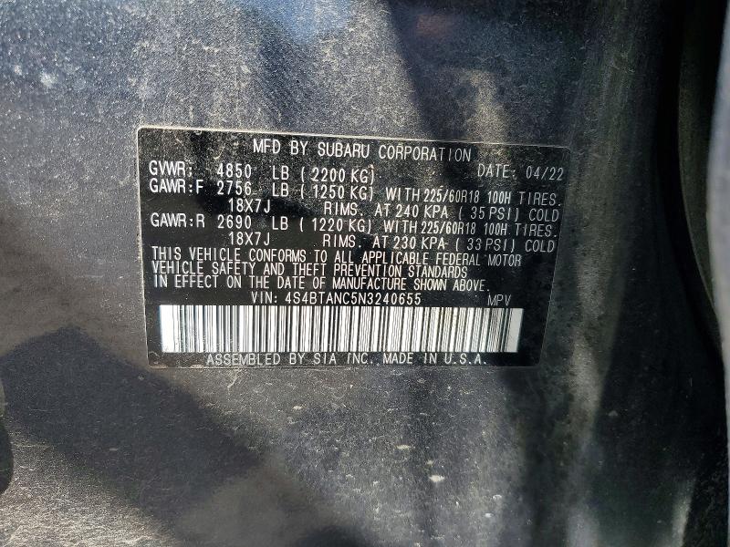 Aukcja sprzedaży 2022 Subaru Outback, vin: 4S4BTANC5N3240655, numer aukcji: 53391456