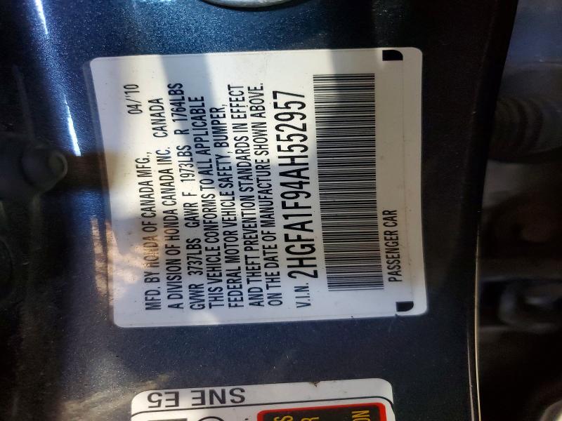 Продаж на аукціоні авто 2010 Honda Civic, vin: 2HGFA1F94AH552957, номер лоту: 52366336