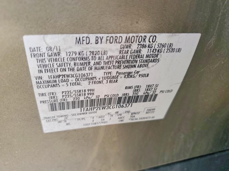 Aukcja sprzedaży 2012 Ford Taurus, vin: 1FAHP2EW3CG106371, numer aukcji: 54164326