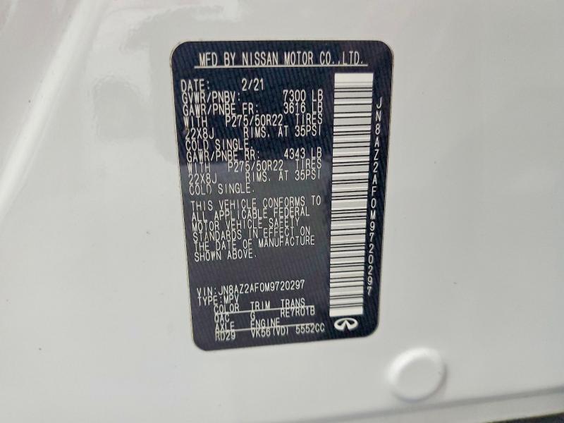 Aukcja sprzedaży 2021 Infiniti Qx80, vin: JN8AZ2AF0M9720297, numer aukcji: 53746746