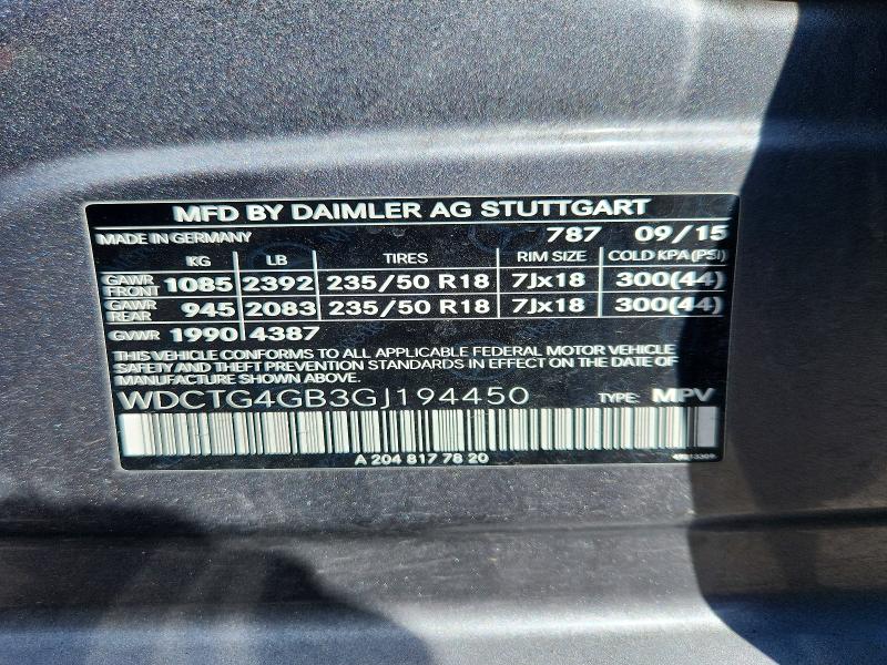 2016 Mercedes-benz Gla მანქანა იყიდება აუქციონზე, vin: WDCTG4GB3GJ194450, აუქციონის ნომერი: 52880886