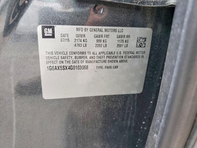 52549976 :رقم المزاد ، 1G6AX5SX4G0103068 vin ، 2016 Cadillac Cts مزاد بيع
