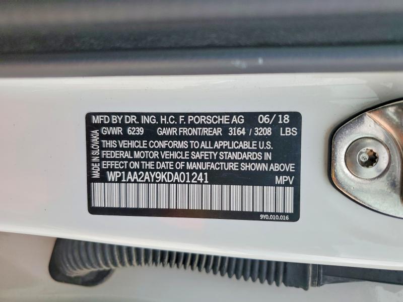 52902856 :رقم المزاد ، WP1AA2AY9KDA01241 vin ، 2019 Porsche Cayenne مزاد بيع